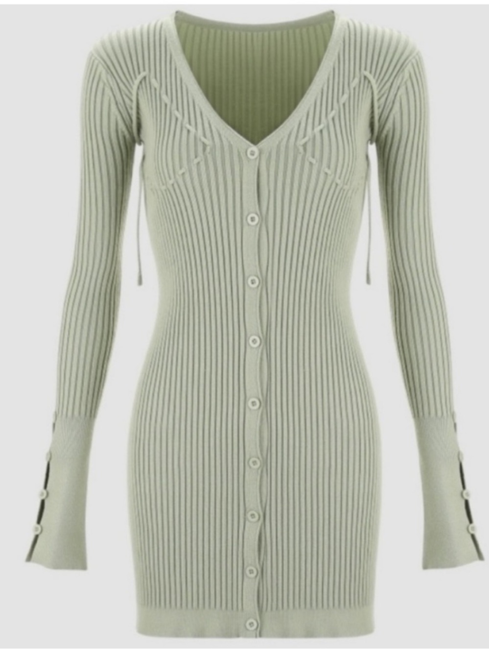 Cider Sage Green Boho Western Coquette Girl Ribbed Knit Sweater Mini Dress-L